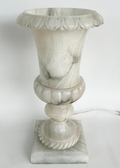 Large Neo classical Medici Style Alabaster Urn Table Lamps Pair