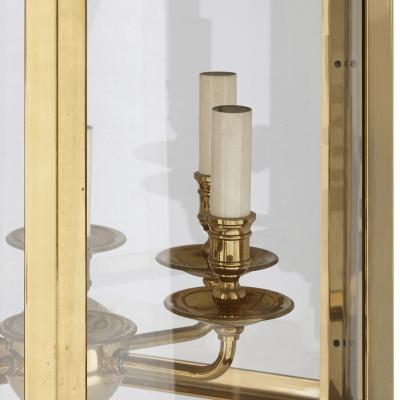Large Neoclassical style brass and plate glass lantern