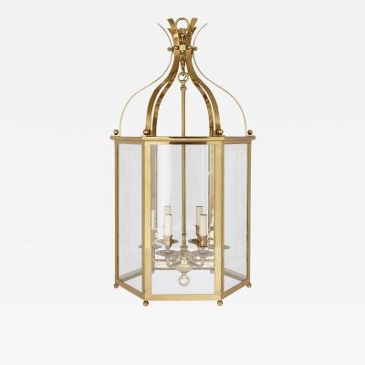 Large Neoclassical style brass and plate glass lantern