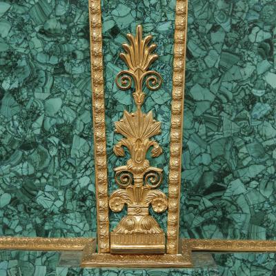 Large Neoclassical style gilt bronze and malachite fireplace