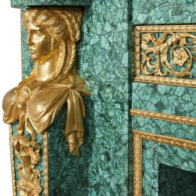 Large Neoclassical style gilt bronze and malachite fireplace