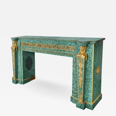 Large Neoclassical style gilt bronze and malachite fireplace