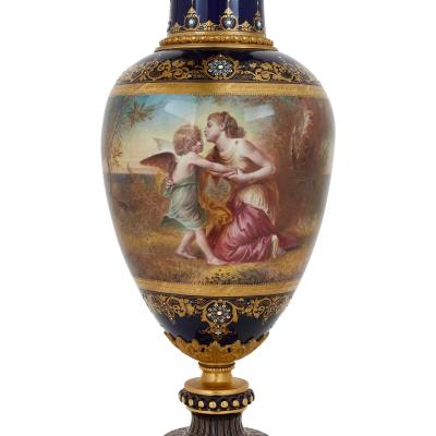 Large Neoclassical style gilt bronze and porcelain vase
