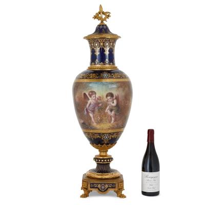 Large Neoclassical style gilt bronze and porcelain vase