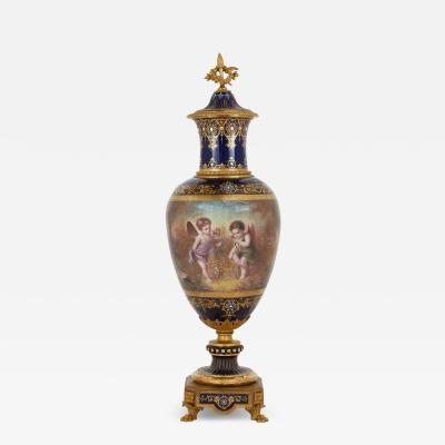 Large Neoclassical style gilt bronze and porcelain vase