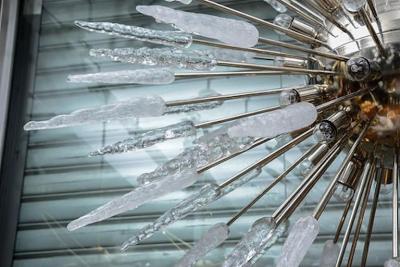 Large Nickel Finished Sputnik Chandelier with Murano Glass Spikes
