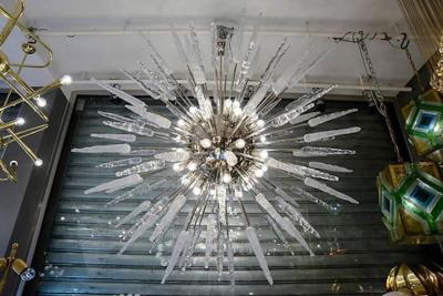 Large Nickel Finished Sputnik Chandelier with Murano Glass Spikes