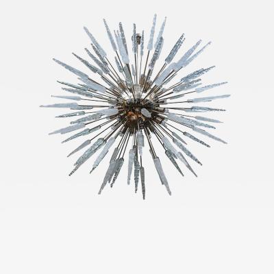 Large Nickel Finished Sputnik Chandelier with Murano Glass Spikes