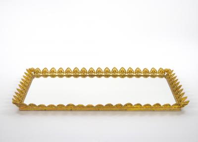 Large North American Gilt Metal Mirrored Vanity Serving Tray 1970s