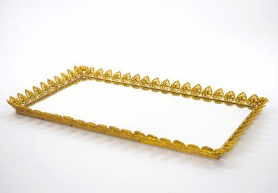 Large North American Gilt Metal Mirrored Vanity Serving Tray 1970s