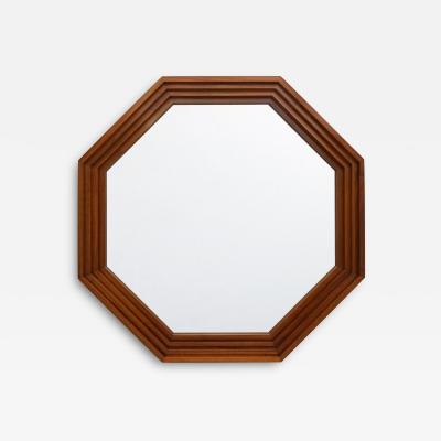 Large Octagonal Walnut Wood Wall Mirror