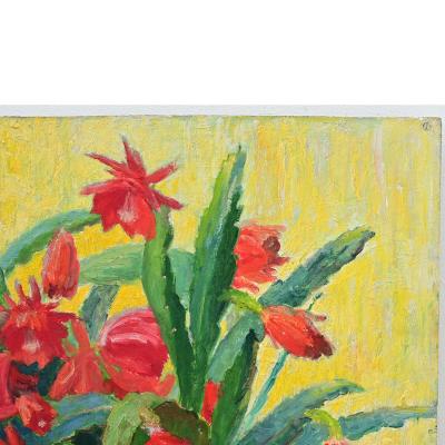 Large Oil Painting of Christmas Cactus on Board