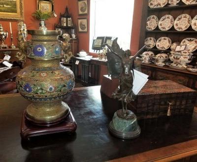 Large Oriental Champleve Cloisonne Urn on Stand
