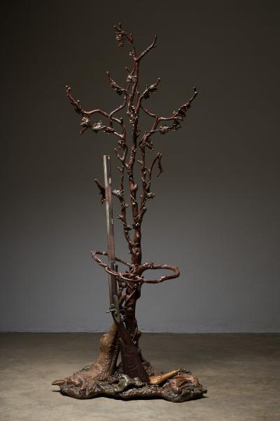 Large Ornate Cast Iron Hallway Tree with Hunting Motif 1920s