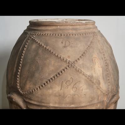 Large Outdoor Italian Terra Cotta Urn or Jar Dated 1864