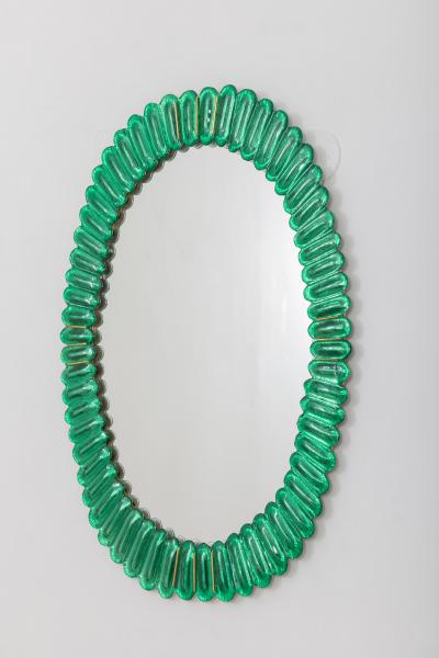 Large Oval Emerald Green Murano Glass Mirror in Stock