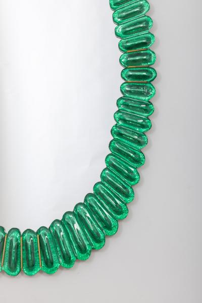 Large Oval Emerald Green Murano Glass Mirror in Stock