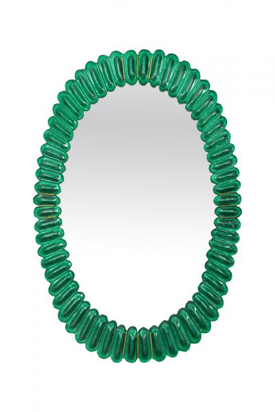Large Oval Emerald Green Murano Glass Mirror in Stock