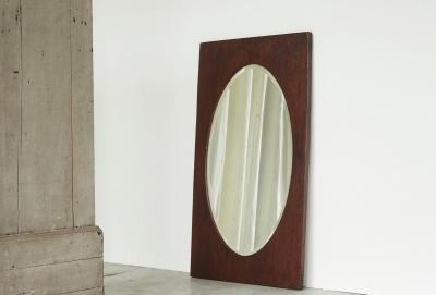 Large Oval Facetted Mirror in a Rectangular Oak Frame 1920s