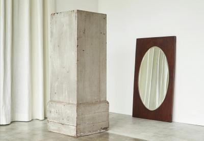 Large Oval Facetted Mirror in a Rectangular Oak Frame 1920s