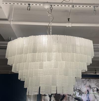 Large Oval White Murano Corrugated Chandelier