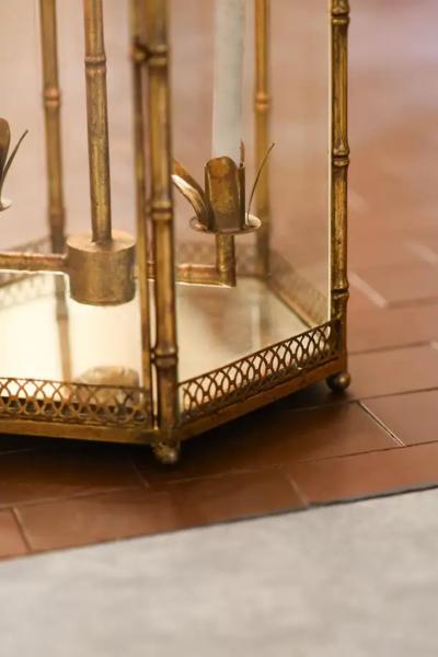 Large Pagoda shaped French lantern in golden metal from the 1970s