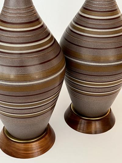 Large Pair 1960s Lamps with Striated Glazed Decoration on a Pumice Ground