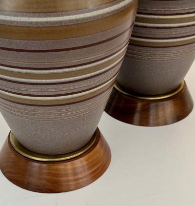 Large Pair 1960s Lamps with Striated Glazed Decoration on a Pumice Ground