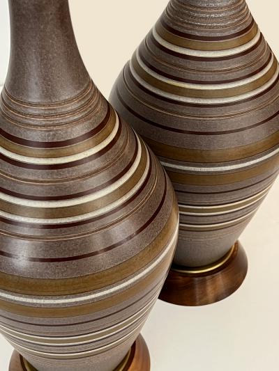 Large Pair 1960s Lamps with Striated Glazed Decoration on a Pumice Ground