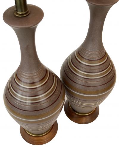 Large Pair 1960s Lamps with Striated Glazed Decoration on a Pumice Ground