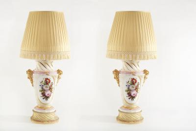 Large Pair 19th Century Gilt Porcelain Table Lamps