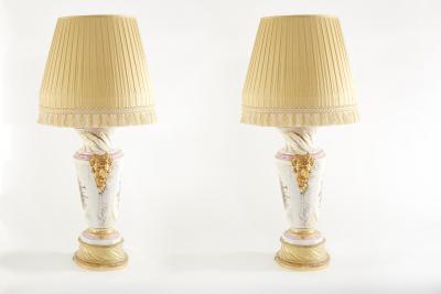 Large Pair 19th Century Gilt Porcelain Table Lamps