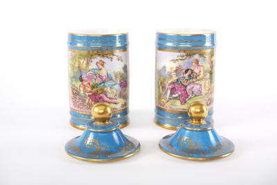 Large Pair 19th Century Sevres Style Porcelain Covered Jars