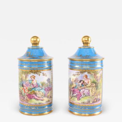 Large Pair 19th Century Sevres Style Porcelain Covered Jars