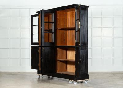 Large Pair 19thC English Grain Ebonised Pine Bookcases