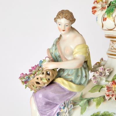 Large Pair Antique Dresden Porcelain Three Part Lidded Vases Figural Handles