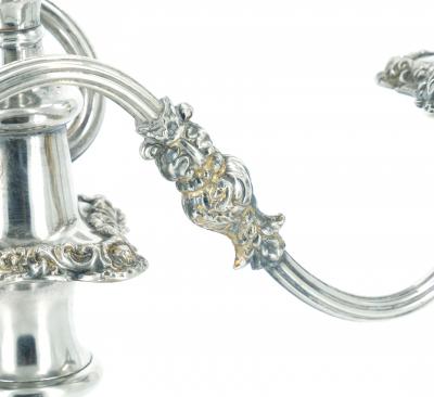 Large Pair Antique Edwardian Silver Plate Three Light Candelabra