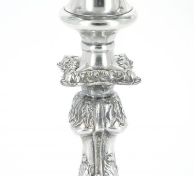 Large Pair Antique Edwardian Silver Plate Three Light Candelabra