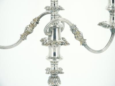 Large Pair Antique Edwardian Silver Plate Three Light Candelabra