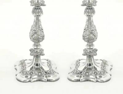 Large Pair Antique Edwardian Silver Plate Three Light Candelabra