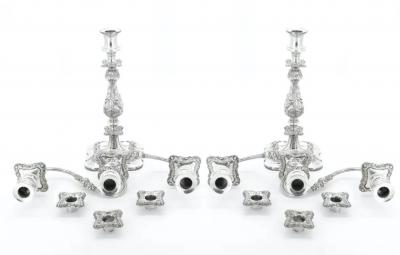 Large Pair Antique Edwardian Silver Plate Three Light Candelabra