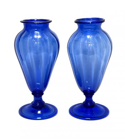Large Pair Antique Murano Cobalt Blue Amphora Vases