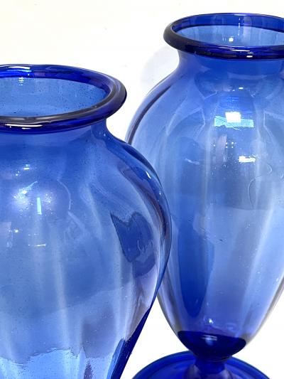 Large Pair Antique Murano Cobalt Blue Amphora Vases