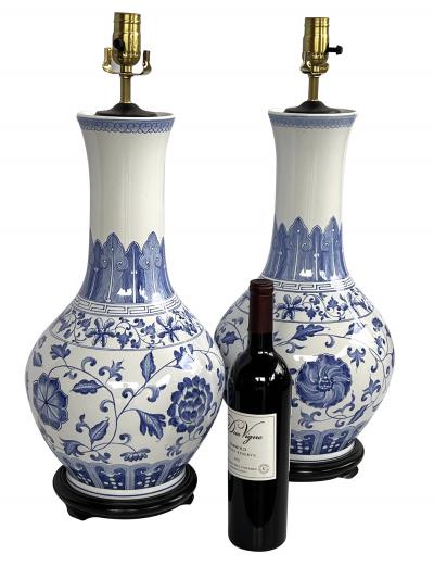 Large Pair Chinese Blue White Bottle form Lamps