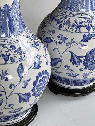 Large Pair Chinese Blue White Bottle form Lamps