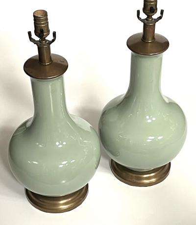 Large Pair Chinese Celadon Glazed Bottle form Porcelain Lamps