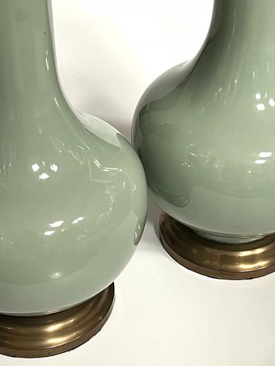 Large Pair Chinese Celadon Glazed Bottle form Porcelain Lamps