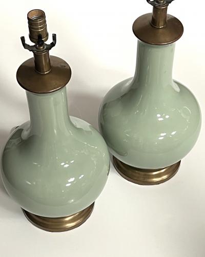 Large Pair Chinese Celadon Glazed Bottle form Porcelain Lamps
