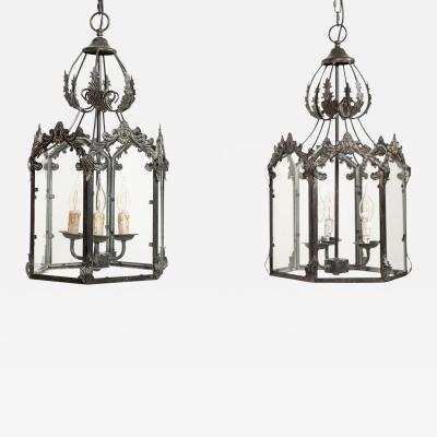 Large Pair Decorative Glazed Hall Lanterns