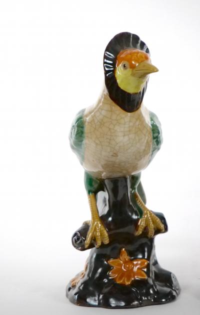 Large Pair English Glazed Porcelain Terracotta Birds Statues